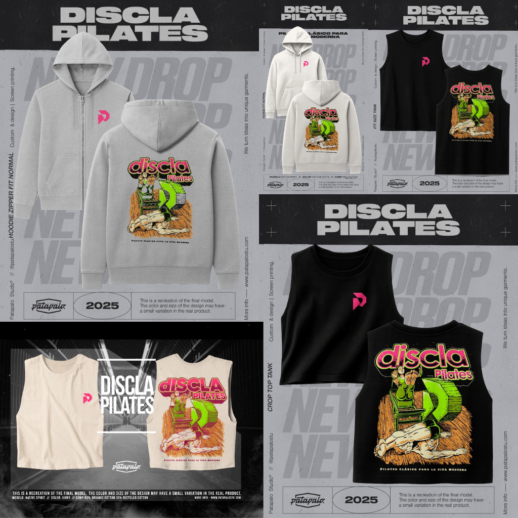 Merchandising de Discla Pilates: hicimos sold out con las primeras camisetas blancas en menos de una semana.