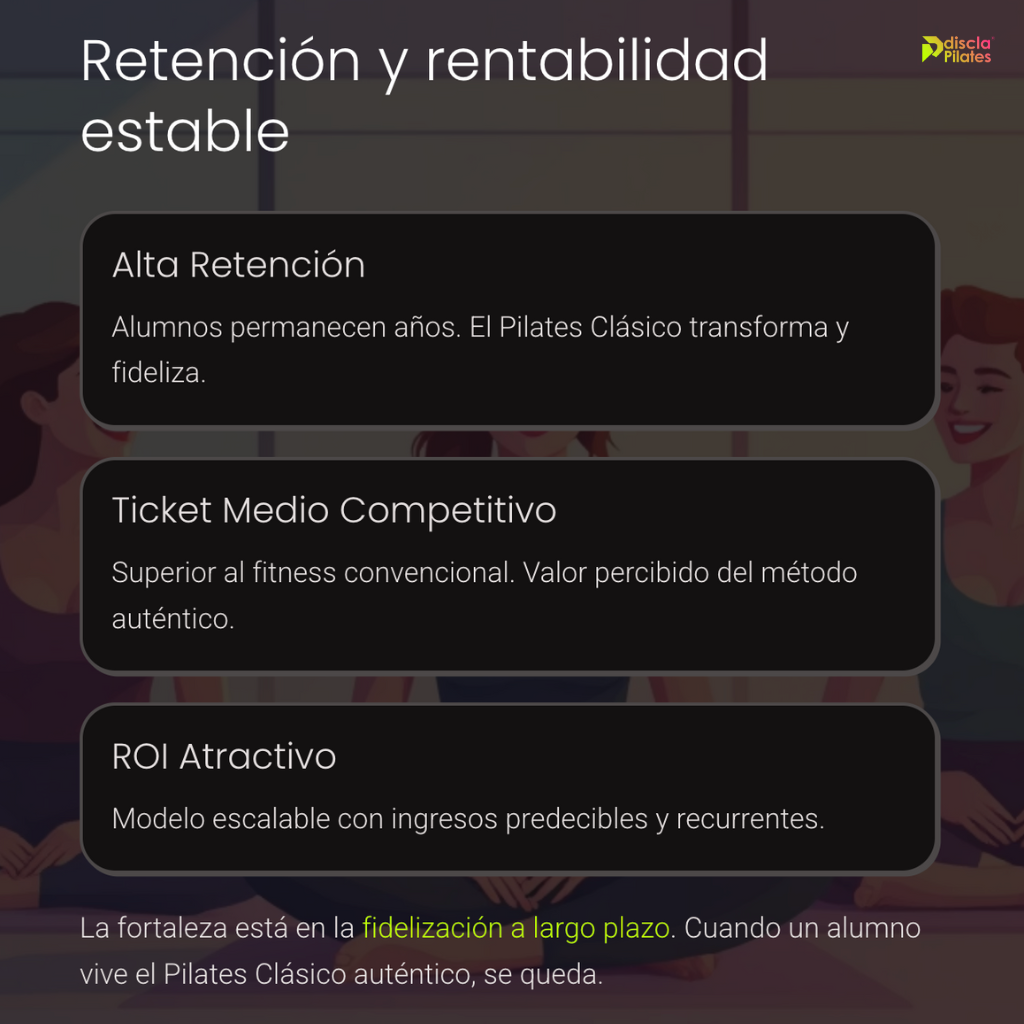 Retención de clientes y rentabilidad estable del modelo Discla Pilates